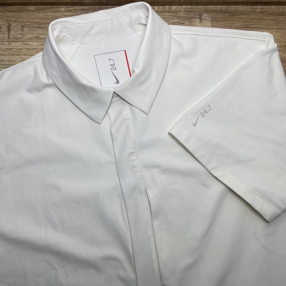 Nike 24.7 PerfectStretch Dri-FIT Button Up Shirt HQ6958-133 Men's Medium White